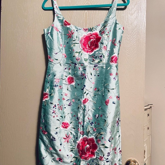 NEW Silk Italy Fiori di Zucca Pencil Elegant Dress Embroidery Light Blue Floral - Picture 1 of 6